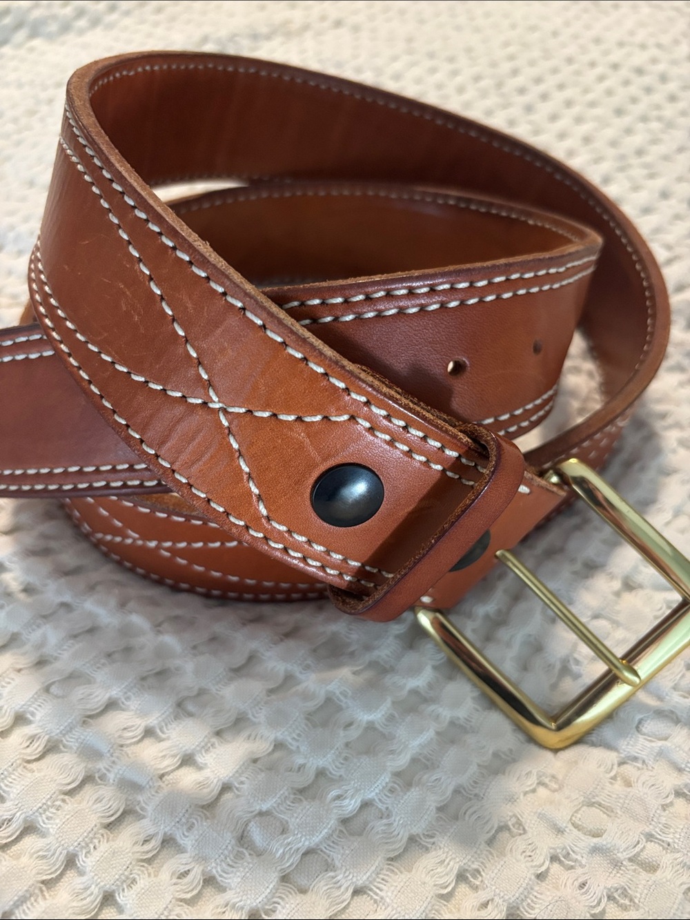 D. Johnston Maker in Alaska Men's Leather Belt Brown with Stitching Brass Buckle